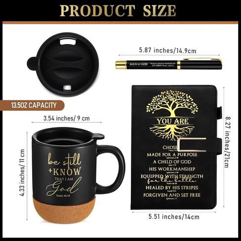 Pickmesh 3 Pcs Christmas Christian Gift for Men Christian Notebook A5 Leather Bible Journal and Man of God Pen 15 oz Cork Ceramic Mug Appreciation Gift for Men Women Pastors Baptism Church(Deep Blue) in Saudi Arabia
