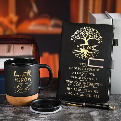 Pickmesh 3 Pcs Christmas Christian Gift for Men Christian Notebook A5 Leather Bible Journal and Man of God Pen 15 oz Cork Ceramic Mug Appreciation Gift for Men Women Pastors Baptism Church(Deep Blue) in Saudi Arabia