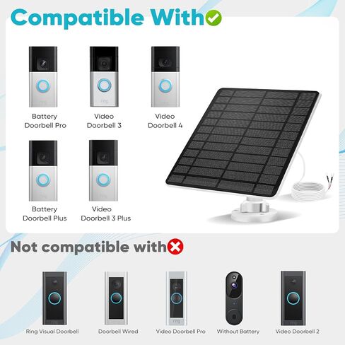 Solar Panel Compatible with Video Doorbell 3 and 4, Battery Video Doorbell Plus, 13ft Charging Cable, 360°Adjustable Wall Mount,White in Saudi Arabia