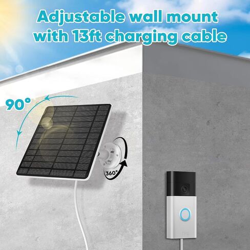 Solar Panel Compatible with Video Doorbell 3 and 4, Battery Video Doorbell Plus, 13ft Charging Cable, 360°Adjustable Wall Mount,White in Saudi Arabia