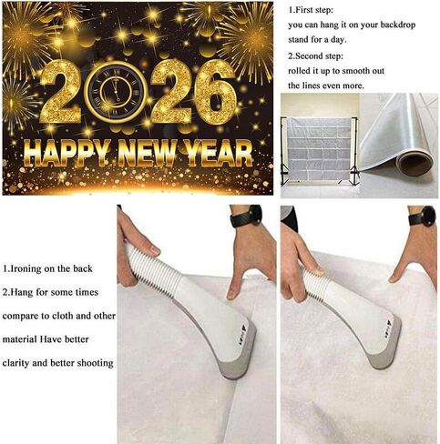Happy New Year Banner Backdrop 7x5FT 2026 Black and Gold Glitter New Year Background for Photography Fireworks New Years Eve Party Decorations Supplies Photo Props in Saudi Arabia