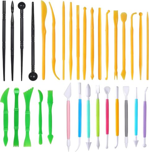 32 قطعة من أدوات نحت الطين، مجموعة أدوات فنية من طين البوليمر وأدوات يدوية لتزيين الكيك، مجموعة أدوات الفخار البلاستيكية DIY لنقش الحرف الفوندانية in Kuwait
