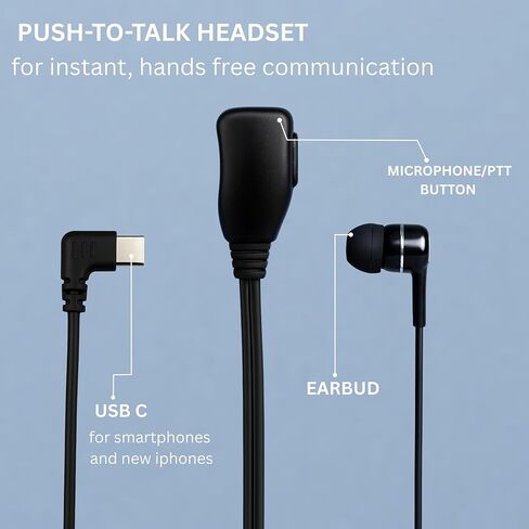 سماعة أذن PTT USB C - سماعات أذن مزودة بزر PTT وميكروفون (للفرق وZello وتطبيقات Walkie Talkie الأخرى على الهواتف الذكية التي تعمل بنظام Android) in Saudi Arabia