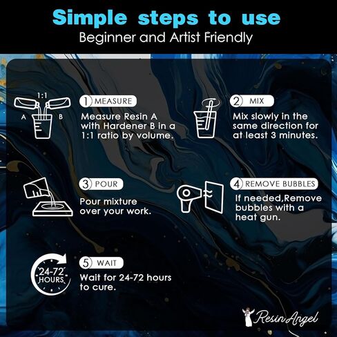 ResinAngel Epoxy Resin Kit 2 Gallon – Crystal Clear 1:1 Formula, Anti-Yellowing & Self-Leveling, Bubble-Free Resin for Jewelry Making, Art Coating & Woodworking in Saudi Arabia