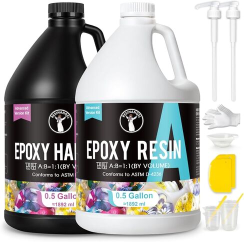 ResinAngel Epoxy Resin Kit 2 Gallon – Crystal Clear 1:1 Formula, Anti-Yellowing & Self-Leveling, Bubble-Free Resin for Jewelry Making, Art Coating & Woodworking in Saudi Arabia