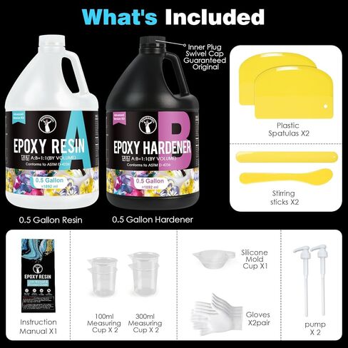 ResinAngel Epoxy Resin Kit 2 Gallon – Crystal Clear 1:1 Formula, Anti-Yellowing & Self-Leveling, Bubble-Free Resin for Jewelry Making, Art Coating & Woodworking in Saudi Arabia