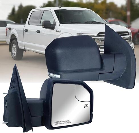 غطاء خلفي مزخرف بمرآة باب الجانب الأيمن للراكب ومسخن مع ضوء إشارة لسيارة Ford F-150 fit year 2015 2016 2017 2018 2019 2020 in Kuwait