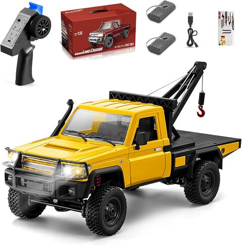 RC Crawler, 1:12 Scale New Upgrade MN82-T RC Truck Crane, 4WD LC79 Off Road Remote Control Pickup with Lights All Terrain Wrecker Vehicle for Teens Adults (Yellow) in Saudi Arabia