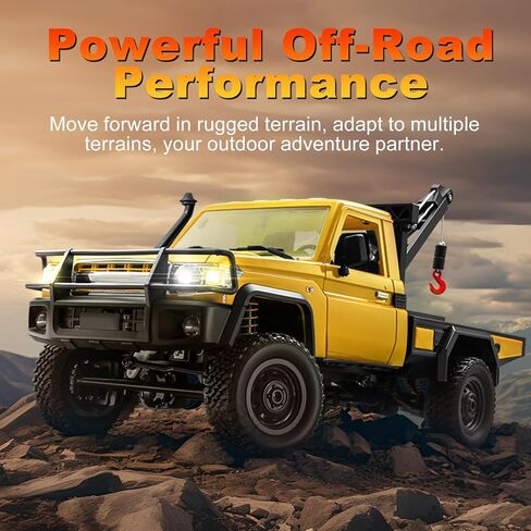 RC Crawler, 1:12 Scale New Upgrade MN82-T RC Truck Crane, 4WD LC79 Off Road Remote Control Pickup with Lights All Terrain Wrecker Vehicle for Teens Adults (Yellow) in Saudi Arabia