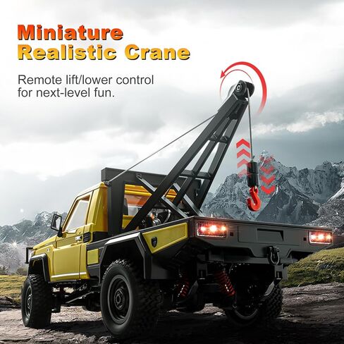 RC Crawler, 1:12 Scale New Upgrade MN82-T RC Truck Crane, 4WD LC79 Off Road Remote Control Pickup with Lights All Terrain Wrecker Vehicle for Teens Adults (Yellow) in Saudi Arabia