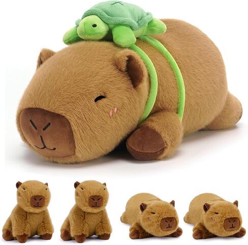 حيوانات محشوة من SQEQE Capybara مع أطفال بالداخل، قطيفة Capybara مع الأم و4 أطفال، قطيفة لطيفة مع ديكور على ظهر السلحفاة، لعبة وسادة ناعمة للأطفال البالغين in Kuwait