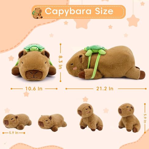 حيوانات محشوة من SQEQE Capybara مع أطفال بالداخل، قطيفة Capybara مع الأم و4 أطفال، قطيفة لطيفة مع ديكور على ظهر السلحفاة، لعبة وسادة ناعمة للأطفال البالغين in Kuwait