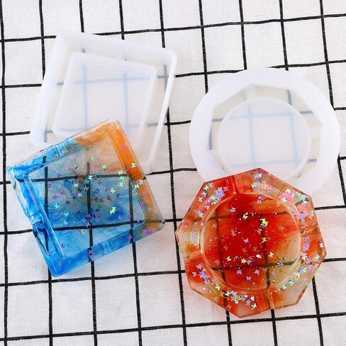 2 Pieces Ashtray Resin Molds, Silicone Resin Mold with Square and Rhombus & Round Shape for Resin Casting, DIY Handcrafts in Saudi Arabia