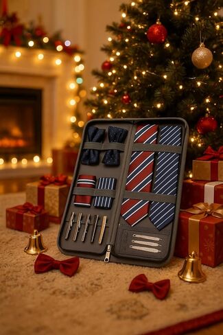 Modoker Mens Gift Tie Case for Travel Necktie Carrier Organizer Bag Storage Cufflinks and Suit Accessories, Black in Saudi Arabia