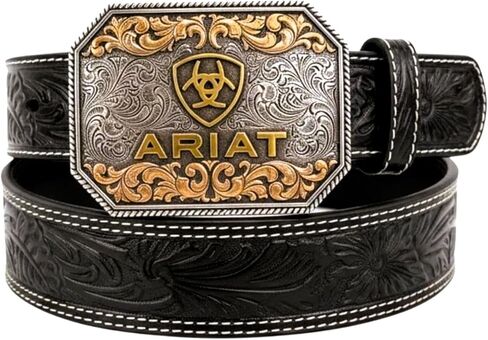 ARIAT Men's Floral Embossed Taper Belt, Tan, 34 in Saudi Arabia