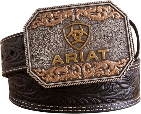 ARIAT Men's Floral Embossed Taper Belt, Tan, 34 in Saudi Arabia