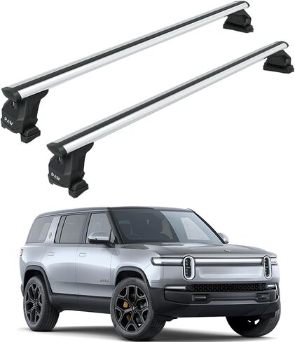 قضبان متقاطعة لحامل السقف لـ Rivian R1S (2022–Up) - تناسب نقاط التثبيت في المصنع، سعة 330 رطلاً، قضبان فتحة T من الألومنيوم، قابلة للقفل، تركيب عالي التحمل بدون مثقاب (أسود) in Kuwait
