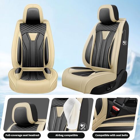 Fit HR-V Car Seat Covers Compatible with Honda HRV 2016-2025 2026 - Full Set Premium Leather, Waterproof & Breathable， All-Weather Seat Cushion Protecto & Airbag Compatible，5-Seats Beige&Black in Kuwait