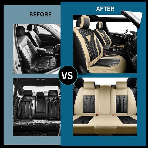 Fit HR-V Car Seat Covers Compatible with Honda HRV 2016-2025 2026 - Full Set Premium Leather, Waterproof & Breathable， All-Weather Seat Cushion Protecto & Airbag Compatible，5-Seats Beige&Black in Kuwait