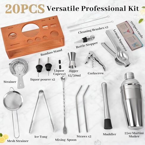 Vabaso Bartender Kit, Cocktail Shaker Set for Mixed Drink Home Bar, 25oz Professional 18/8 Stainless Steel Bar Tool Set with Cocktail Recipes Booklet, Father's Day in Kuwait