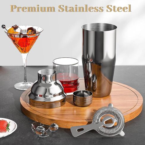 Vabaso Bartender Kit, Cocktail Shaker Set for Mixed Drink Home Bar, 25oz Professional 18/8 Stainless Steel Bar Tool Set with Cocktail Recipes Booklet, Father's Day in Kuwait
