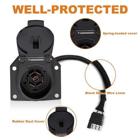 7 طرق RV مقطورة موصل الضوء المقبس 7 الأسلاك تسخير محول مقطورة الكهربائية محول سريع مع تصاعد قوس، 7 دبوس الأسلاك تسخير الجانب السيارة العالمية لRV، شاحنة، مقطورة in Kuwait