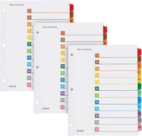 Oxford OneStep Binder Dividers, Dividers for 3 Ring Binder, Monthly Divider Sets, 12 Tabs, Jan-Dec, Customizable Table of Contents, Reversible Multicolor Tabs, 3 Sets (89401) in Saudi Arabia