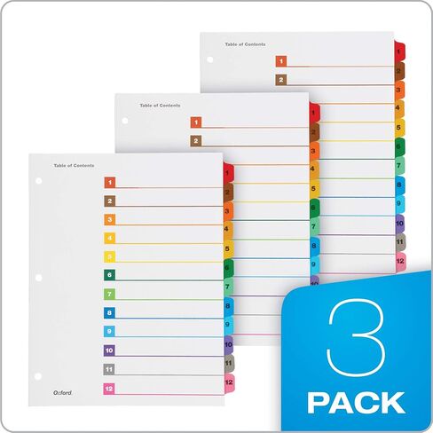 Oxford OneStep Binder Dividers, Dividers for 3 Ring Binder, Monthly Divider Sets, 12 Tabs, Jan-Dec, Customizable Table of Contents, Reversible Multicolor Tabs, 3 Sets (89401) in Saudi Arabia