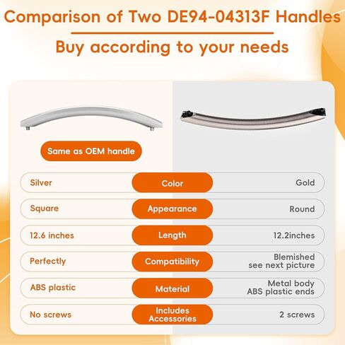 ME17R7021ES ME19R7041FS Microwave Door Handle, DE94-04309A DE94-04309B Handle, Compitable with Samsung ME21R7051SS ME21R7051SG Microwave(See Figure 4 for Specific Models), Contains 2 Screws in Kuwait