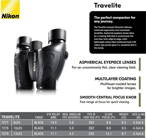 Nikon Travelite 10x25mm Black Binoculars in Saudi Arabia