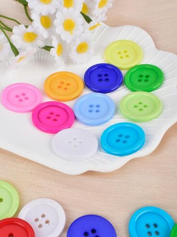100 قطعة أزرار الخياطة الراتنج 1 بوصة أزرار مستديرة ملونة زر مسطح للخياطة DIY بها بنفسك عطلة الديكور in Saudi Arabia