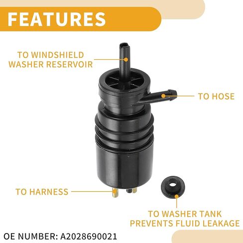 Windshield Washer Pump No.A2028690021 - Car Front Windshield Washer Fluid Pump - for Mercedes-Benz 560SL 1986-1989 Plastic Black with Grommet - 1 Pcs in Saudi Arabia