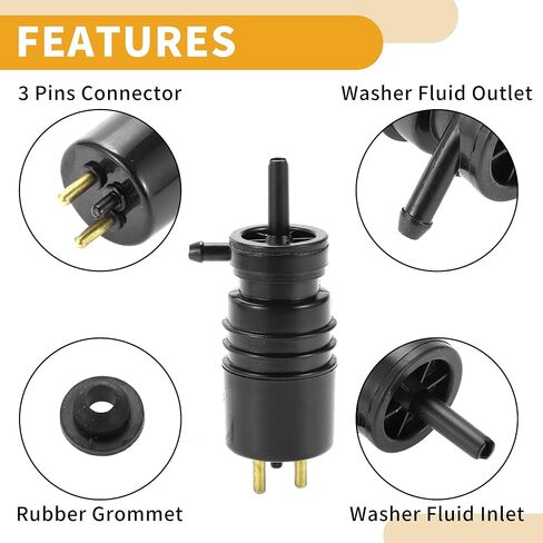 Windshield Washer Pump No.A2028690021 - Car Front Windshield Washer Fluid Pump - for Mercedes-Benz 560SL 1986-1989 Plastic Black with Grommet - 1 Pcs in Saudi Arabia