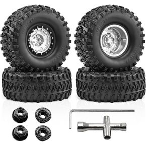 4 قطع 2.2 عجلات وإطارات زاحفة RC من Beadlock (135 ملم) - تناسب 1/10 محوري SCX10/RBX10/Wraith 90048/90018 Traxxas TRX4 (فضي) in Kuwait
