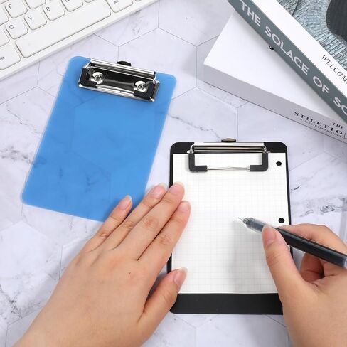 2 Pcs Mini Clipboard, 4" X 6" Small Clipboards, Mini Clip Board Plastic Clipboard for Notepads Offices Restaurants Memo Size Receipt Pocket Lists (Rose Red+Blue) in Saudi Arabia
