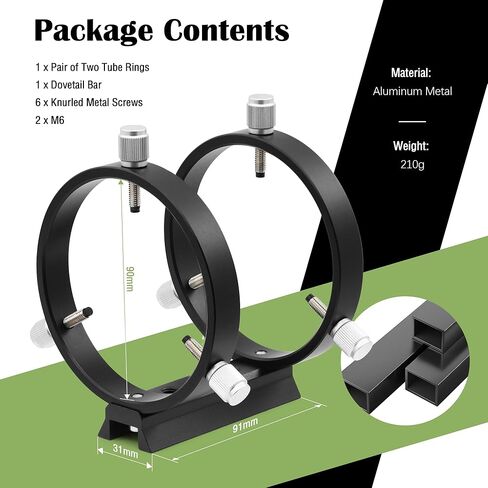 Astromania Adjustable Guide Scope Ring Set with Plate 80 mm Inside Diameter | For Guidescope OTAs 53-79mm Outside Diameter,Teflon Inlays to Protect Telescope,Aluminum Rings Set with Dovetail Mount Plate in Saudi Arabia