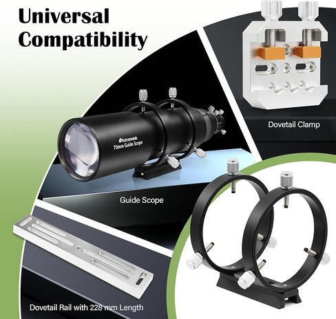 Astromania Adjustable Guide Scope Ring Set with Plate 80 mm Inside Diameter | For Guidescope OTAs 53-79mm Outside Diameter,Teflon Inlays to Protect Telescope,Aluminum Rings Set with Dovetail Mount Plate in Saudi Arabia