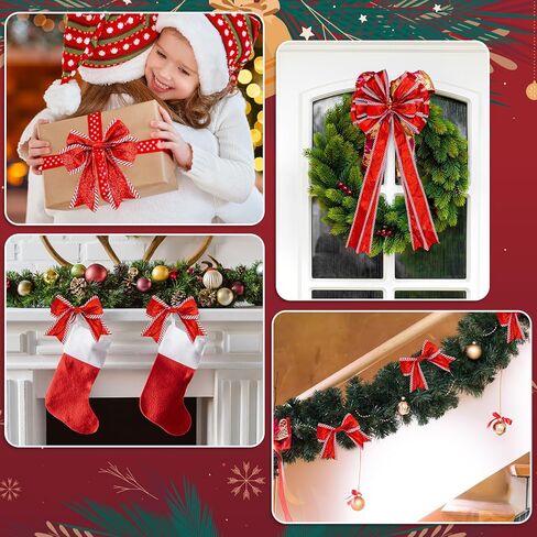 Whaline Christmas Wired Edge Ribbon Red Glitter Peppermint Candy Stripe Fabric Craft Ribbon for Xmas Tree Bow Wreath Gift Wrap Holiday Party Home Decor, 2.5 Inch, 15 Yards in Saudi Arabia