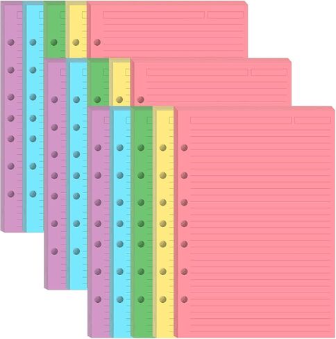 (3-Pack) Mini Binder 5 Colorful Line Paper for 3 or 7 Ring Binders - 300 Sheets/600 Pages Loose Leaf Paper Line Refills, Per Color 60 Sheets, Desk Size 4, 5.8" x 8.5" in Saudi Arabia