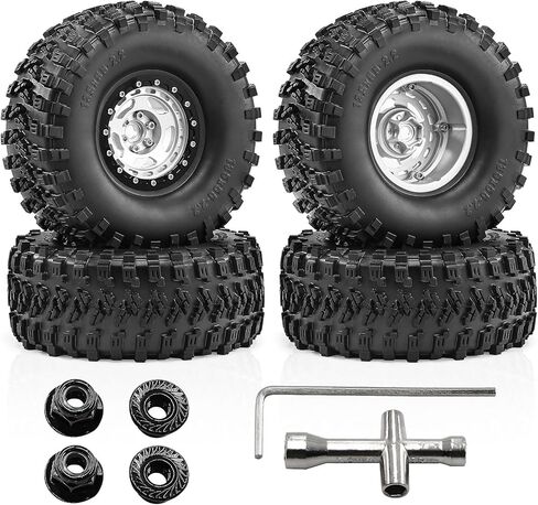 4 قطع 2.2 عجلات وإطارات زاحفة RC من Beadlock (135 ملم) - تناسب 1/10 محوري SCX10/RBX10/Wraith 90048/90018 Traxxas TRX4 (فضي) in Kuwait