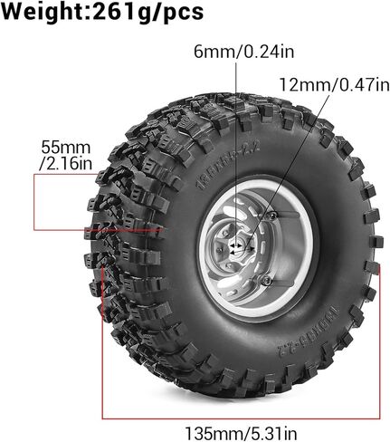 4 قطع 2.2 عجلات وإطارات زاحفة RC من Beadlock (135 ملم) - تناسب 1/10 محوري SCX10/RBX10/Wraith 90048/90018 Traxxas TRX4 (فضي) in Kuwait