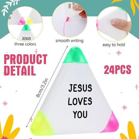 Honoson 24 Pcs Bible Highlighters Christian Gifts for Students from Teachers in Bulk Triangle Highlighters Pens 3 in 1 Watercolor Fluorescent Pens(Jesus Loves You) in Saudi Arabia