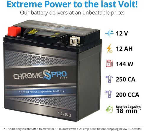 بطارية كروم YTX14-BS ATV - قابلة للشحن، مختومة من المصنع، بديلة لهوندا TRX 500 420 450 350 300 روبيكون فورمان رانشر in Saudi Arabia