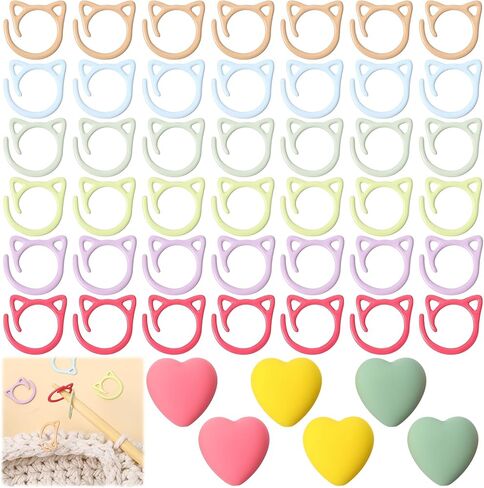 Ptwola 48 Pcs Color Cat Stitch Marker Crochet Marker Ring Multicolor Knitting Stitch Markers Yarn Pins Supplies Accessories for Crocheting Knitting Yarn Crafts DIY Weaving Locking Sewing Tools in Saudi Arabia
