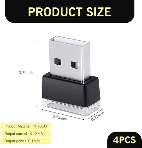 4 قطع مصباح LED USB صغير، مصباح ديكور USB إضافي، مصباح محمول لجو السيارة، مصابيح داخلية للسيارة، إضاءة محيطة لتزيين السيارة، عالمية لمعظم ملحقات السيارات (أصفر) in Saudi Arabia