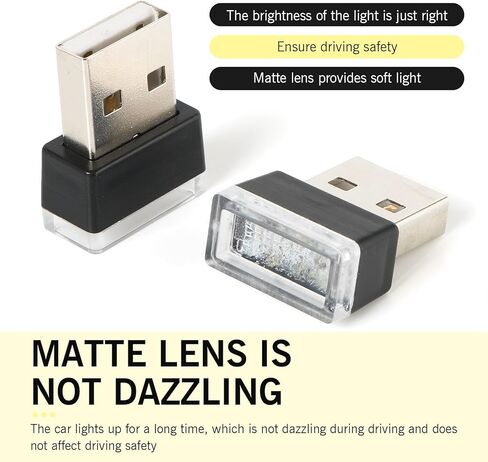 4 قطع مصباح LED USB صغير، مصباح ديكور USB إضافي، مصباح محمول لجو السيارة، مصابيح داخلية للسيارة، إضاءة محيطة لتزيين السيارة، عالمية لمعظم ملحقات السيارات (أصفر) in Saudi Arabia