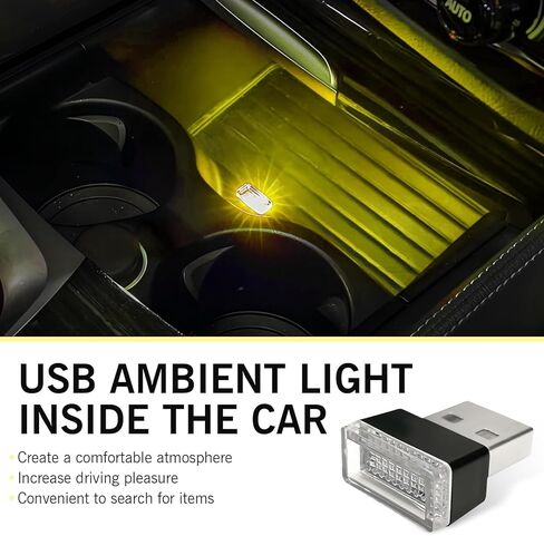 4 قطع مصباح LED USB صغير، مصباح ديكور USB إضافي، مصباح محمول لجو السيارة، مصابيح داخلية للسيارة، إضاءة محيطة لتزيين السيارة، عالمية لمعظم ملحقات السيارات (أصفر) in Saudi Arabia