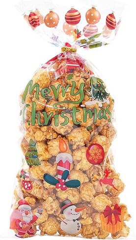 KIMIONE Christmas Treat Bags, 100PCS Xmas Cellophane Treat Bags with 110pcs Ties, Xmas Clear Candy Cookie Goodie Cello Gift Bags for Winter Xmas Theme Party Favors in Saudi Arabia