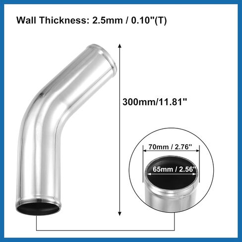 OD 70mm 2.75" Length 12" 300mm Aluminum Alloy Tube Intercooler Pipe 45 Degree Air Intake Tube Silver Tone for Car Item Replacement in Saudi Arabia
