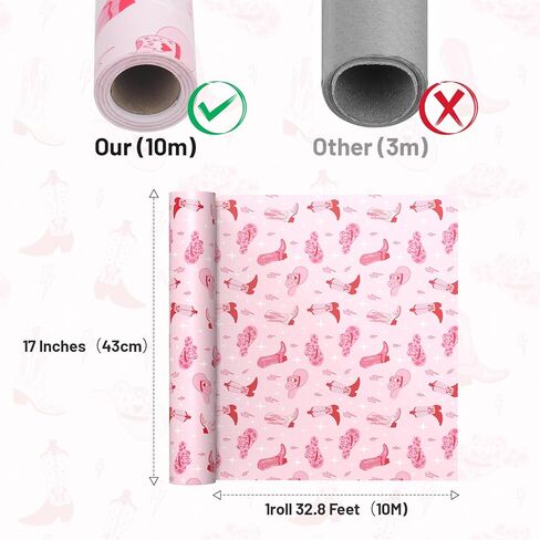 FISHLONO Western Cowboy Wrapping Paper Roll – Brown Gift Wrap with Cowboy Wild Horses, Boots, Hat and Cactus Design, Mini Roll 17 Inch x 32.8 Feet (46.45 sq.ft.), Birthday, Baby Shower, DIY Crafts in Saudi Arabia